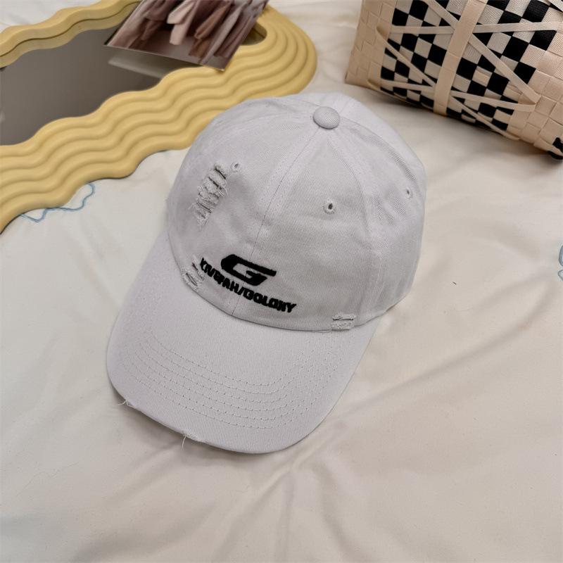 Hole baseball cap tide brand summer new men's and women's street G letter yellow cap showing face small embroidery tide