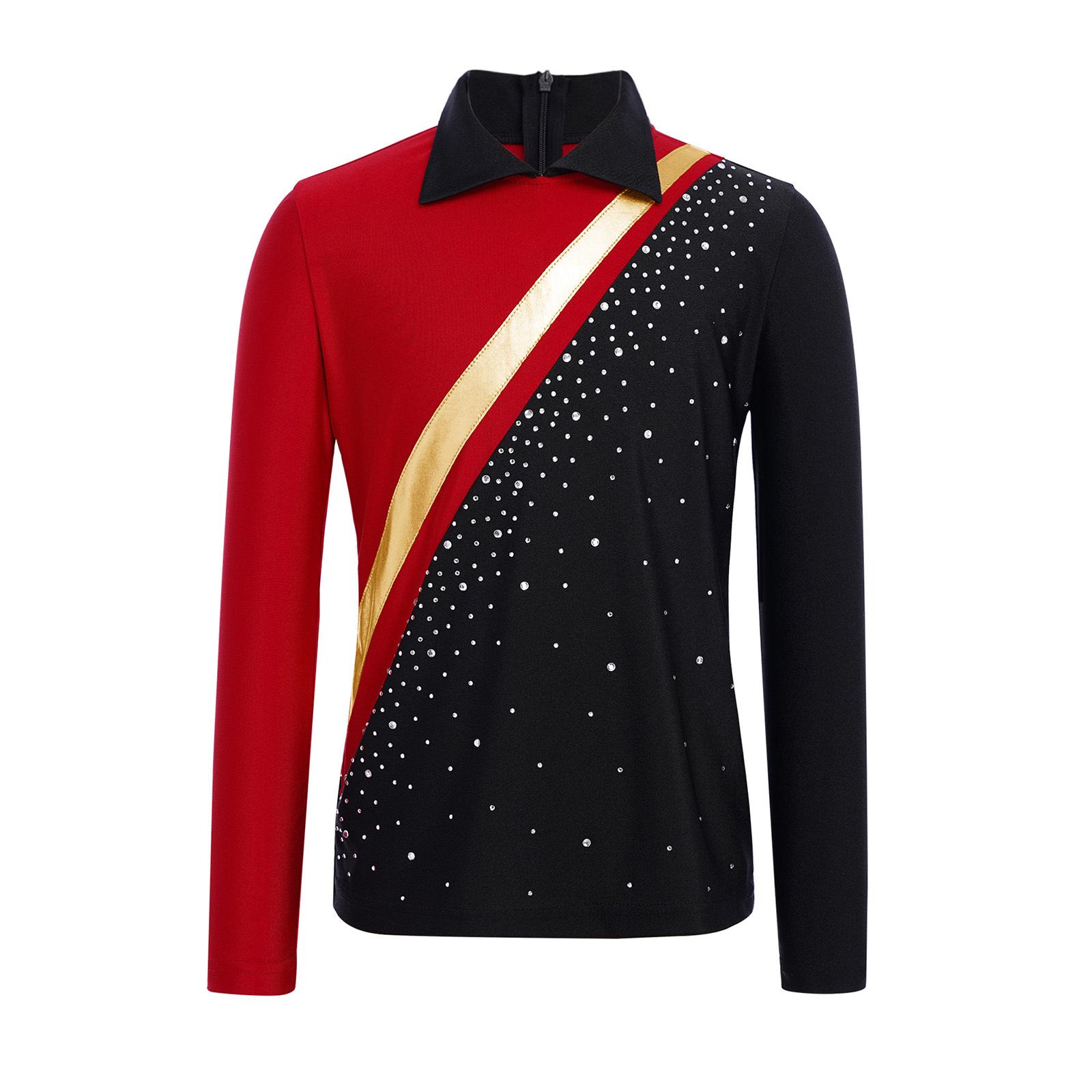 

Boys Rhinestones Figure Skating Wear Long Sleeve Contrast Color Invisible Zipper Sparkly Top 5-6 Years червоний