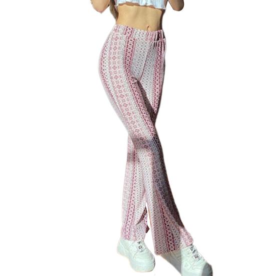 Bohemia Style Printing Flared Pants Elastic Waist Skinny Long Trousers Women Spring Casual Trousers Streetwear