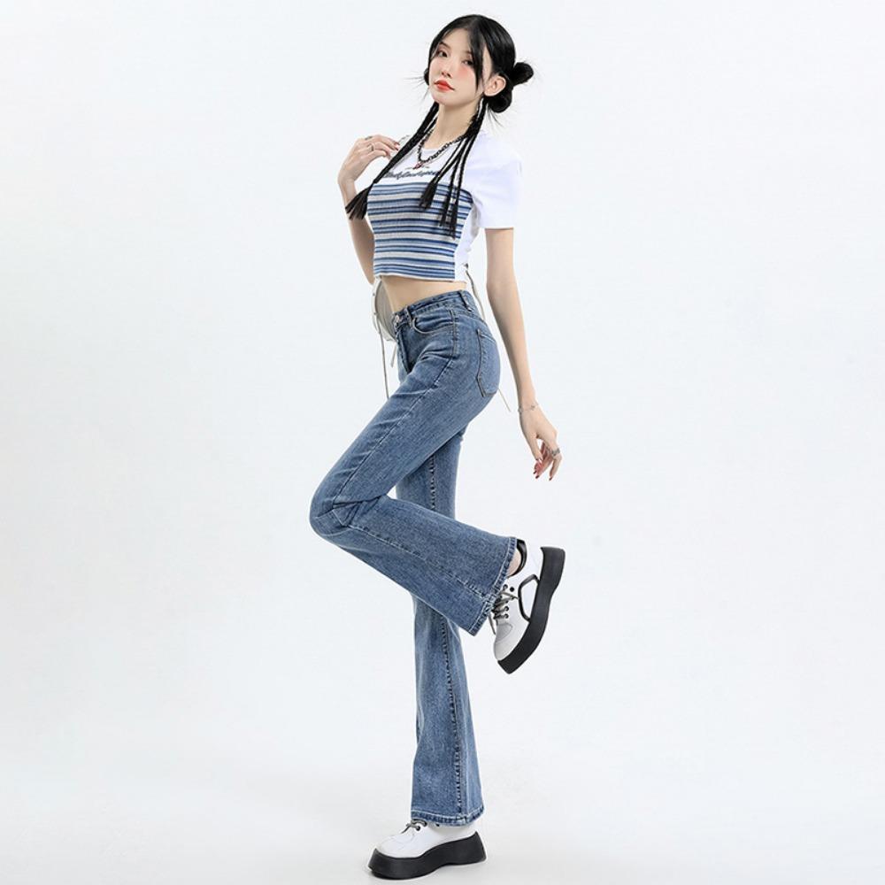 American trend micro-flared high-waisted jeans women's new spring and autumn slim-fitting Korean version of thin drape pants