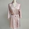 Single nightgown women's imitation silk cardigan spring and autumn new loungewear summer ice silk pajamas sexy kimono morning gown