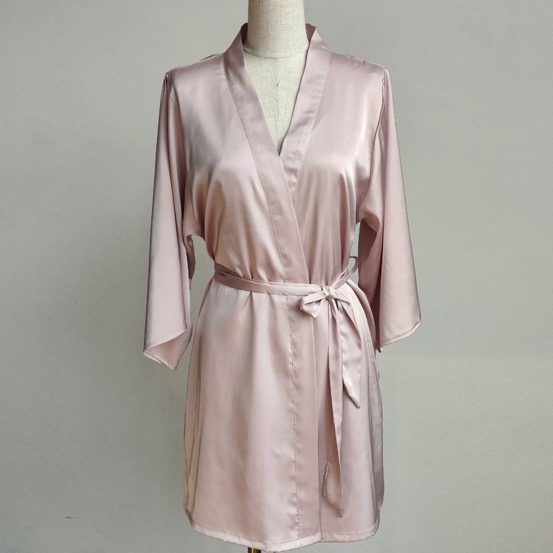 Single nightgown women's imitation silk cardigan spring and autumn new loungewear summer ice silk pajamas sexy kimono morning gown