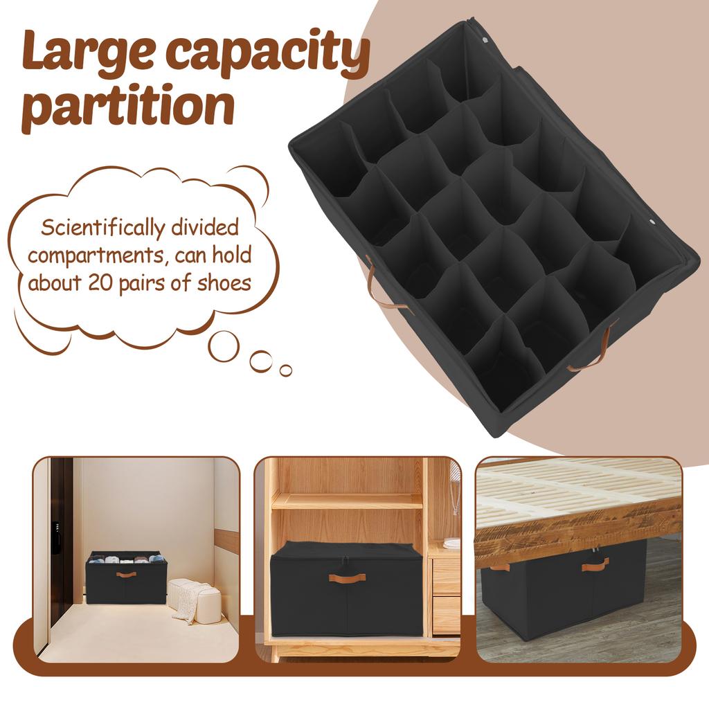 20 Fächer Schuhaufbewahrungsbox Vliesstoff Faltbarer Schuh-Organizer mit Klarsichthülle & Griffen Großes Fassungsvermögen Faltbare Schuhbox für Zuhause