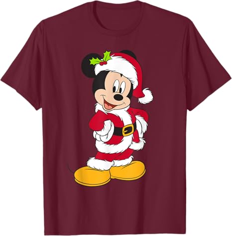 New Disney Santa Mickey Mouse Holiday Short Sleeve Fashion Casual T-Shirt S-4XL Four Seasons