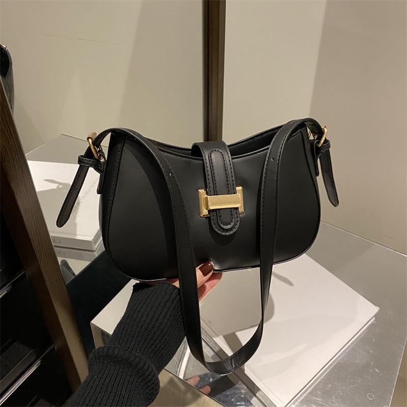 Trendy Retro Crescent Bag For Women In Black Brown White Stylish Pu Material