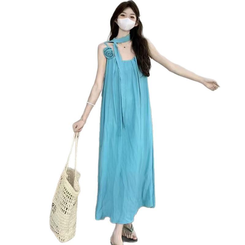 Women's Off-Shoulder Lace-Up Maxi Beach Dress with Spaghetti Straps for Summer 2026