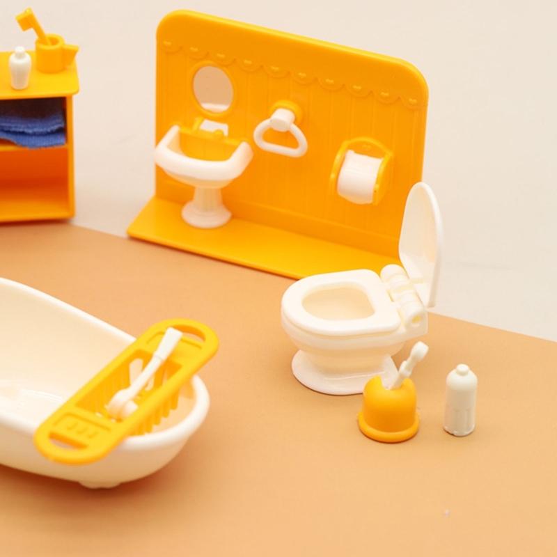 1:12 Scale Miniature Bathroom Set Plastic Dollhouses Accessories With Sink Bathtub And Toilet For Kids Play