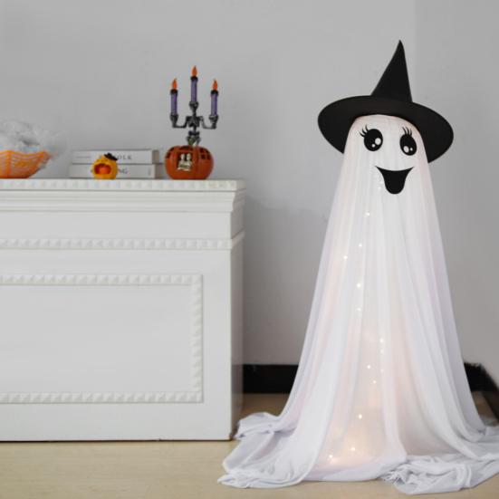 Halloween Ghost Decoration Outdoor DIY Large Lighted Cloth Ghosts with String Lights Spooky Standing White Ghost for Garden Patio Front Porch