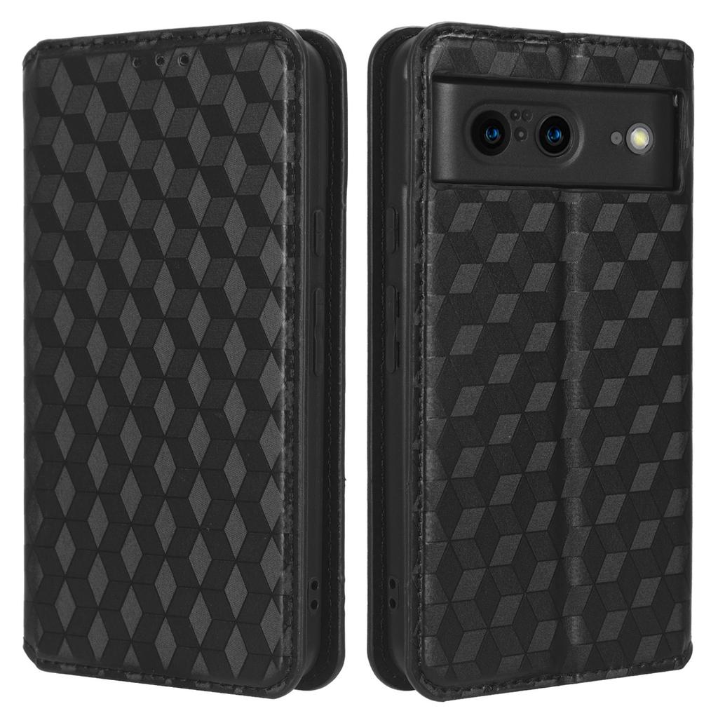 For Google Pixel 8 PU Leather Rhombus Imprinted Phone Case Wallet Stand Secure Magnetic Cover