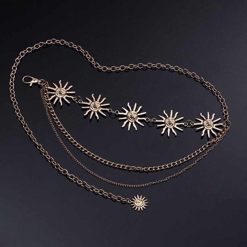 Atmospheric Metal Sunflower Tassel Waist Chain Women'S Adjustable Dress Waist Accessories Multi-Layer Premium Chain Belt