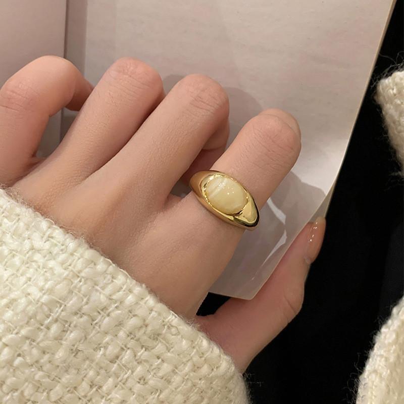 Vintage French Natural Stone Open Ring For Women Unique Design Adjustable Fashion Accessory