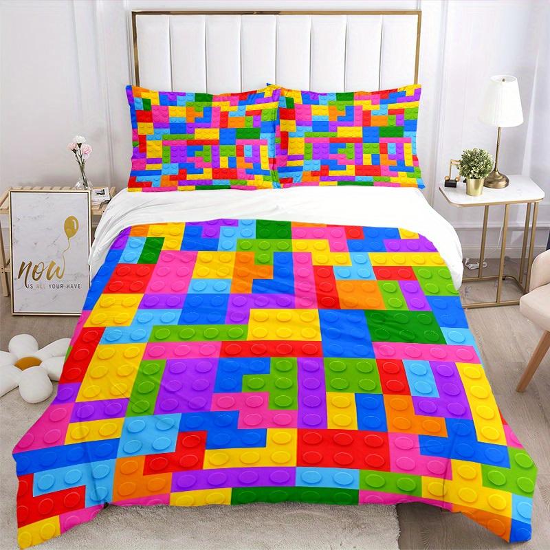 3pcs Set Building Block Jigsaw Puzzle 1 Quilt Cover + 2 Pillowcases, All Seasons Bedroom Setting, Perfect for Home and Dorm Decor A195