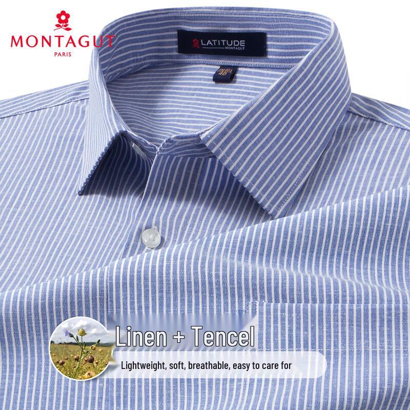 MONTAGUT Men s Linen-Tencel Striped Casual Long Sleeve Shirt 41