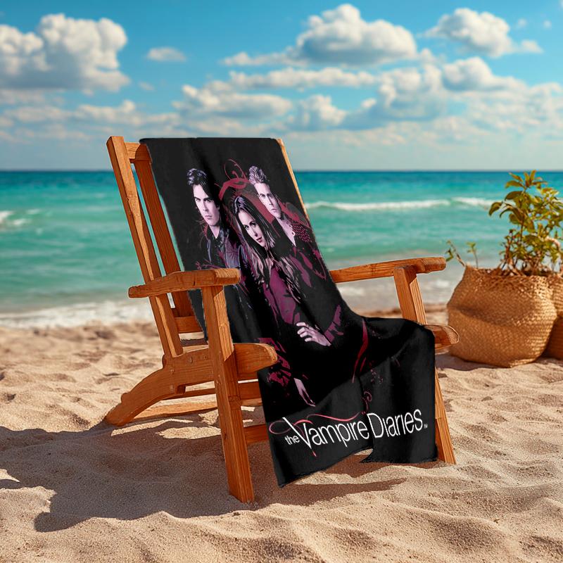 1Pc Vampire Diaries Romance Beach Towel, Quick Dry, Multi-Use for Beach Pool Gym Yoga Home Travel, Christmas, Halloween, Xmas Gift S929633