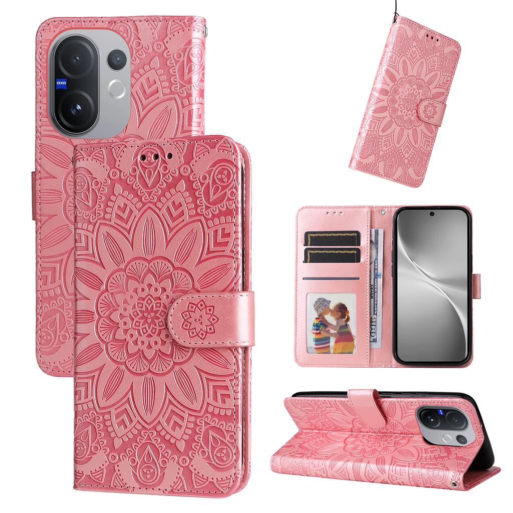 For vivo V60 5G Case Sunflower Imprint Leather Wallet Phone Cover