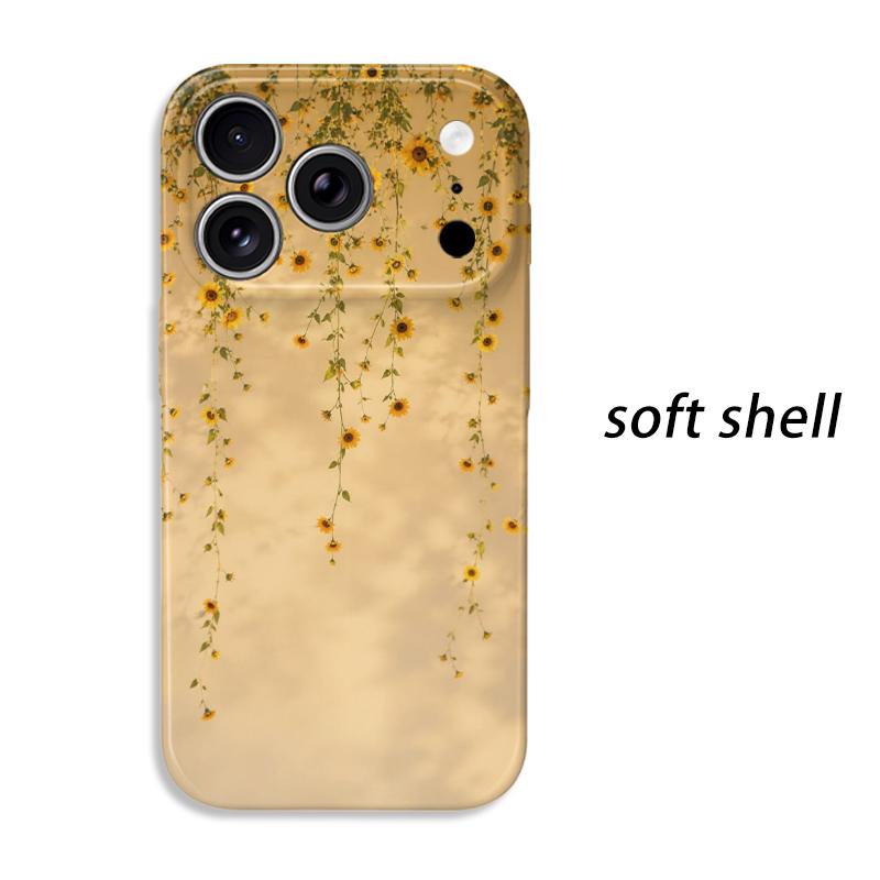Cascading Sunflower Pattern Hanging Floral Art Graphic Film Aesthetic Protective Shockproof Bumper Phone Case Cover For iPhone 14 15 16 Pro Max Plus
