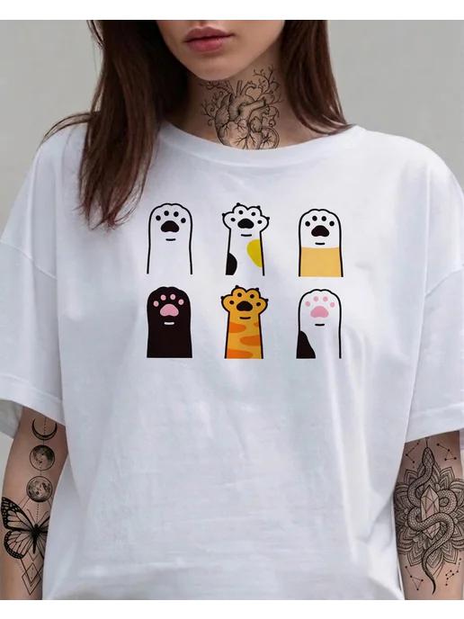 Summer T-shirt with a cat print 3XL