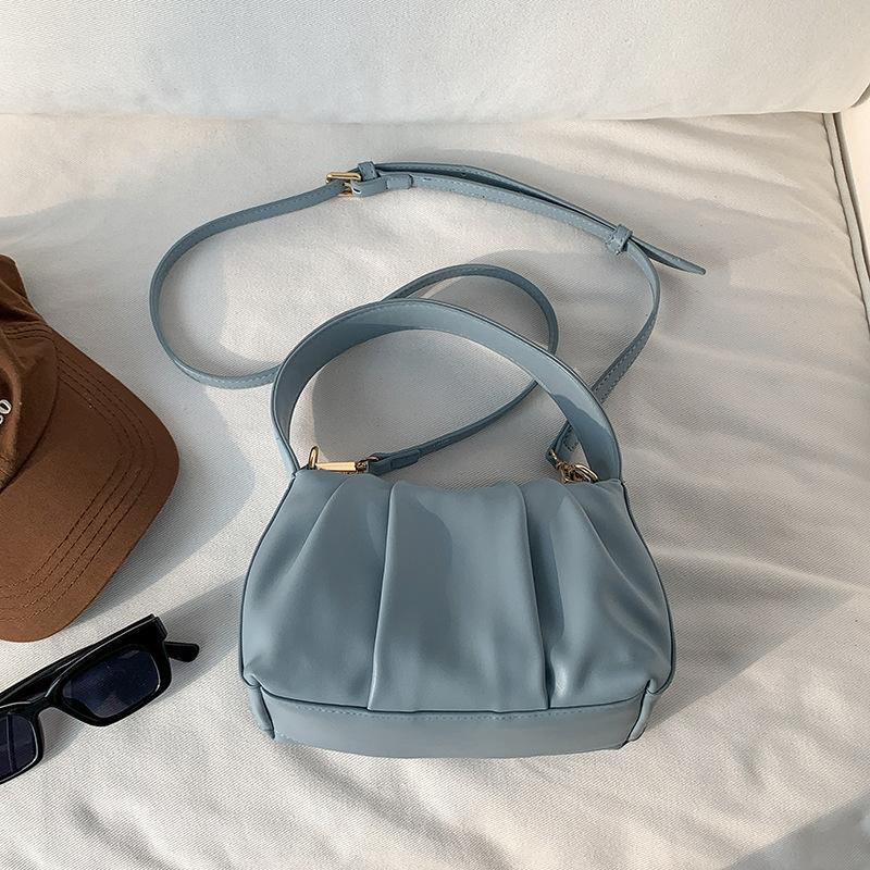 Plisovaná taška přes jedno rameno pro ženy Jednobarevná Cloud Měkká kůže Čtvercová kabelka Nová móda Univerzální crossbody tašky