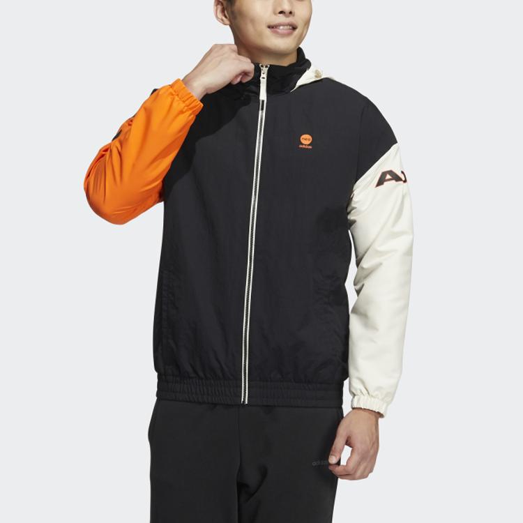 adidas Colorblock Sport-Kapuzen-Windbreaker Retro-Jacke für Herren, Schwarz