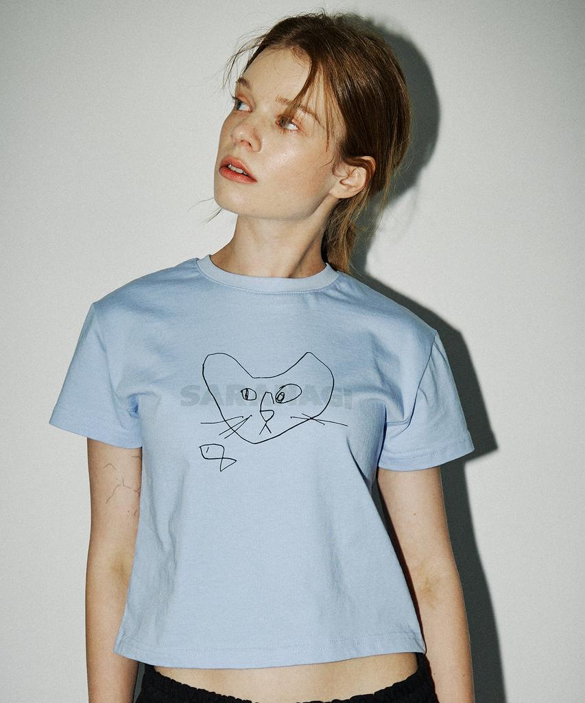 SARANAGI Se01-Crop Doodle Tshirt Sky Blue