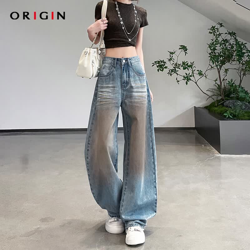 Women s American Retro High-Waist Wide-Leg Jeans XS