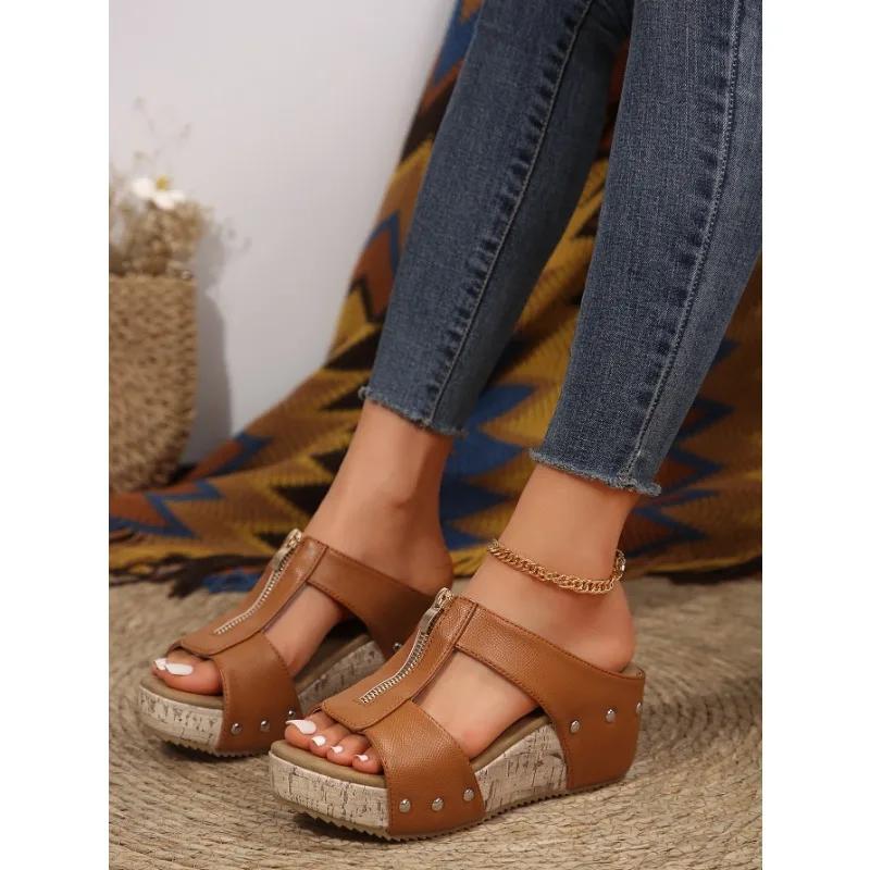 Mode 2025 Sandalen Schuhe Damen Sommer Weich Damen Schuh Pantoletten Damen Sandalen Keilschuhe Frau Plateauabsätze Hausschuhe Damen Schuhe
