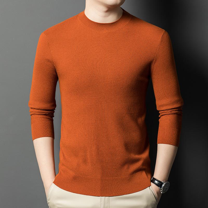 Autumn And Winter Waffle Jacquard Knitted Sweater Men'S Semi-Turtleneck Solid Color Thickened Bottoming Sweater Middle-Aged Sweater Men'S Clothing