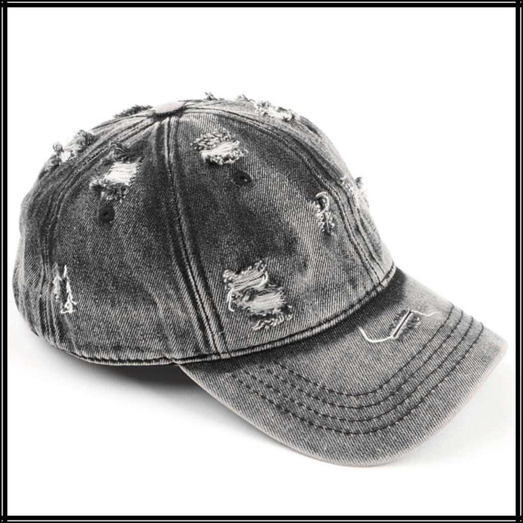 Hat Cap Cool Denim Casual Vintage Distressed CZ510 [White Fang] Men's Women's (Navy)