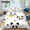 Panda Duvet Cover Set Cartoon Style Cute Kawaii Bear Drawing Comforter Cover For Kids Polyester Bedding Set King Queen Full Size