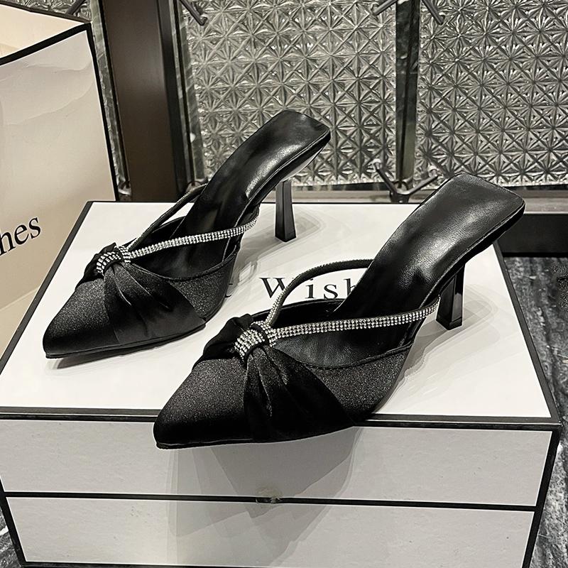

Fashion Luxury Fashion Rhinestone Women High Heel Pumps Women Pointed Toe Thin High Heels Plus Size Sandals Mules Sandalias Mujer 43 чёрный