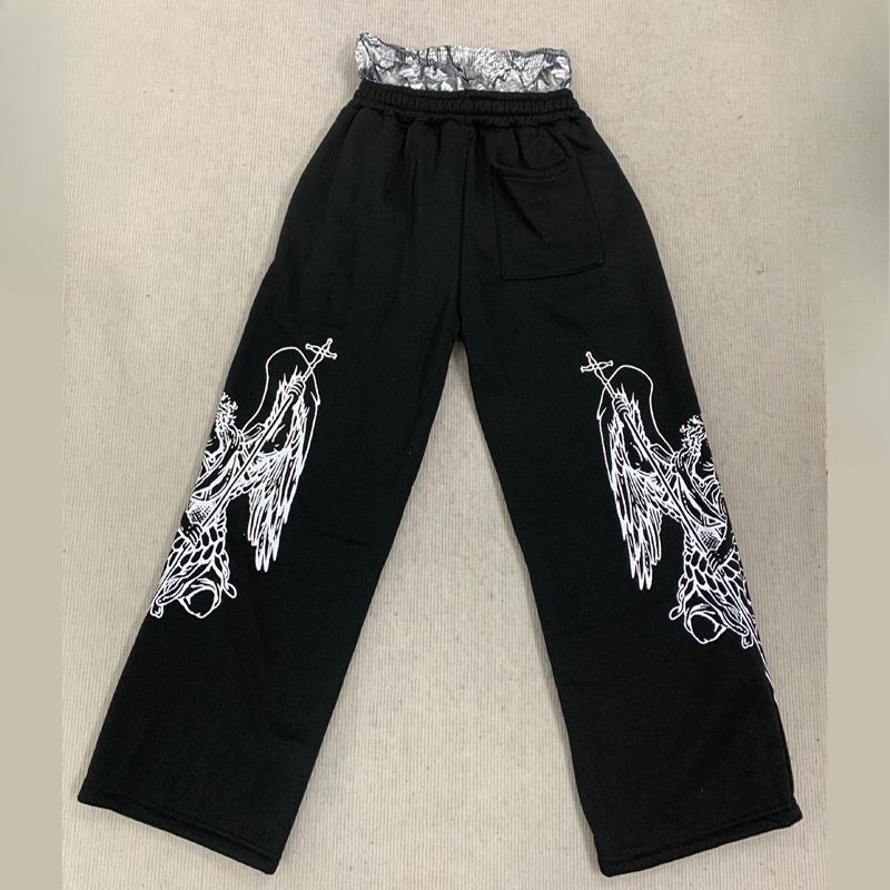 European and American Spring and Autumn High Street Trendy Wings Printed Casual Thin Style Loose Design Sense Niche Pants
