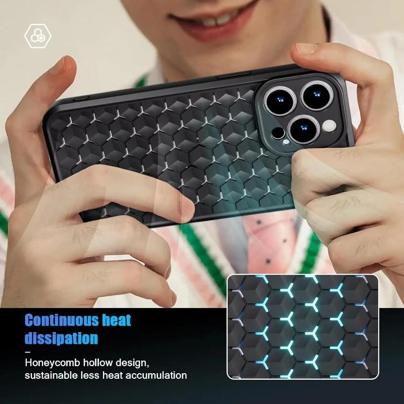 Breathable Heat Dissipation Phone Case For iPhone 16 15 14 Plus 13 12 11 Pro Max Anti-Fingerprint Soft Tpu Silicone Cover Funda