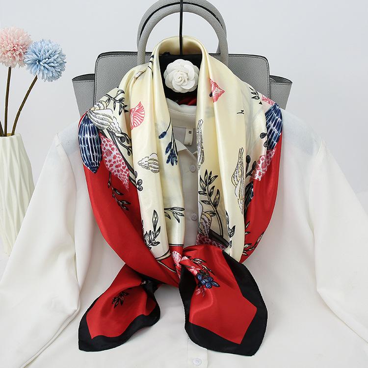 Cashew Flower Satin Square Scarf, Summer Silk Scarf, Thin Shawl, Amazon Foreign Trade Headscarf, Scarf