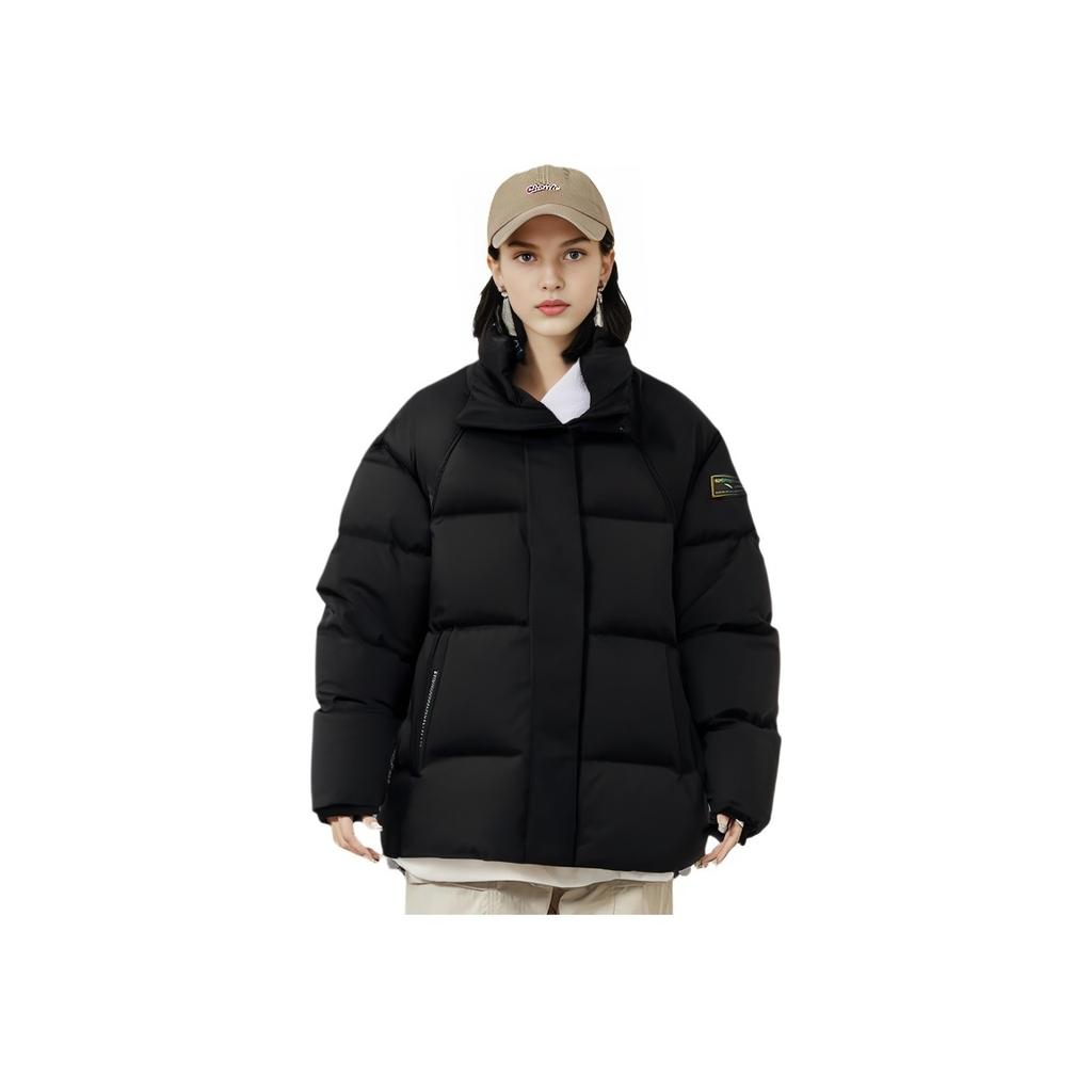 Anta Training Series Solid Color Zipper Stand Collar Warm Long Sleeve Down Jacket Women Outerwear Basic-Black 162347918-4