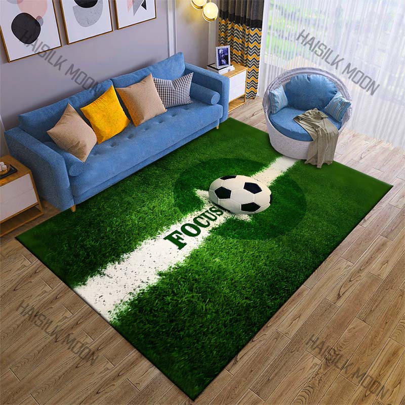 Soccer ball focus on field Print Carpet Rug for Living Room Bedroom Sofa Doormat Home Decor Non-slip Floor Mat