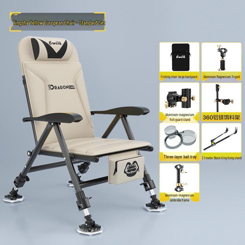 European-Style Multifunctional Reclining Foldable Fishing Chair with Platform