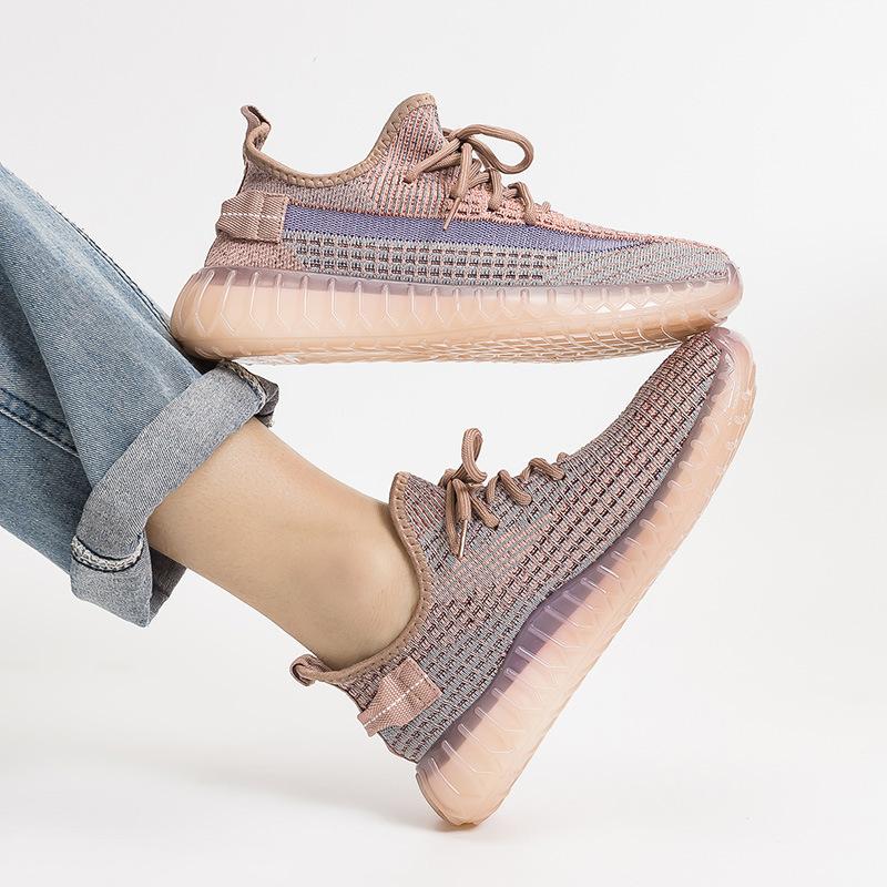 Popcorn versatile fly-woven sneakers men's breathable soft-soled running shoes 2025 spring and summer couple coconut shoes