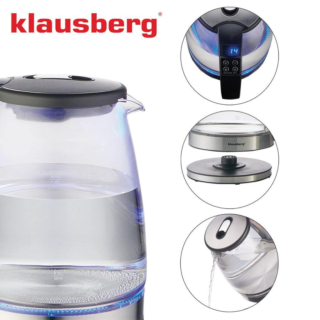 Electric kettle with temperature control, glass, 1.8L, KLAUSBERG KB-7887