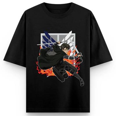 Attack On Titan Anime Levi Ackerman Printing Oversized Cotton Tshirt Men and Women Harajuku Casual Summer Absorb Sweat Tshirt