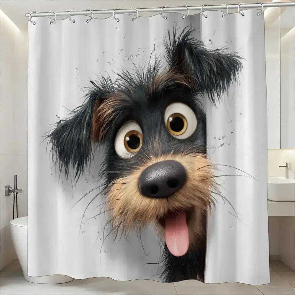 

Funny Dog Face 3D Print Shower Curtain With 12 Hooks 70.87X70.87 Inch Pet Theme Bathroom Decor Home Accessory W60H190(CM)-1 Pcs