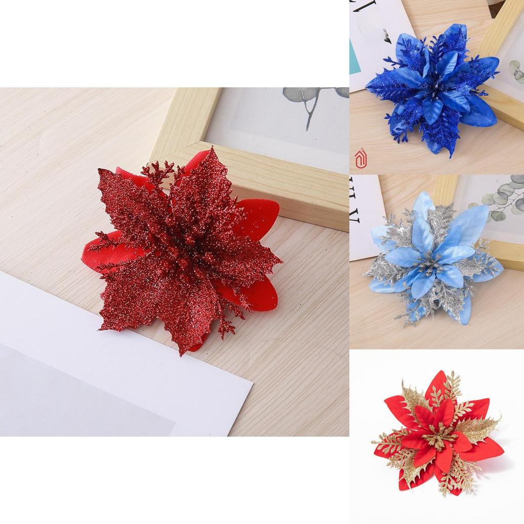 Weihnachtsblumen-Dekoration in Gold-, Silber- und Rottönen für Baumschmuck