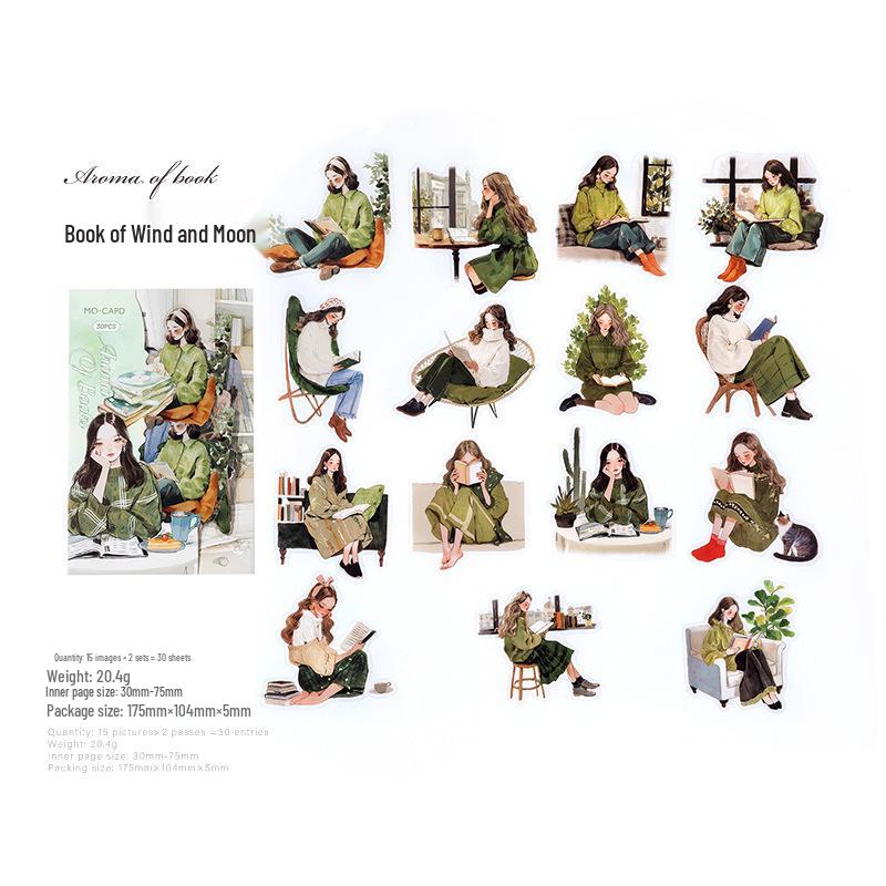 Mò Mò PET Sticker Pack: Elegant Reading Series - Artistic Style, Character Material for DIY Journals & Scenery.
