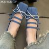Fashion Bow Flats Women Ballet Dance Shoes Square Toe Shallow Fashion Mary Jane Shoes 2024 Brand Autumn Soft Designer Chaussure Femme