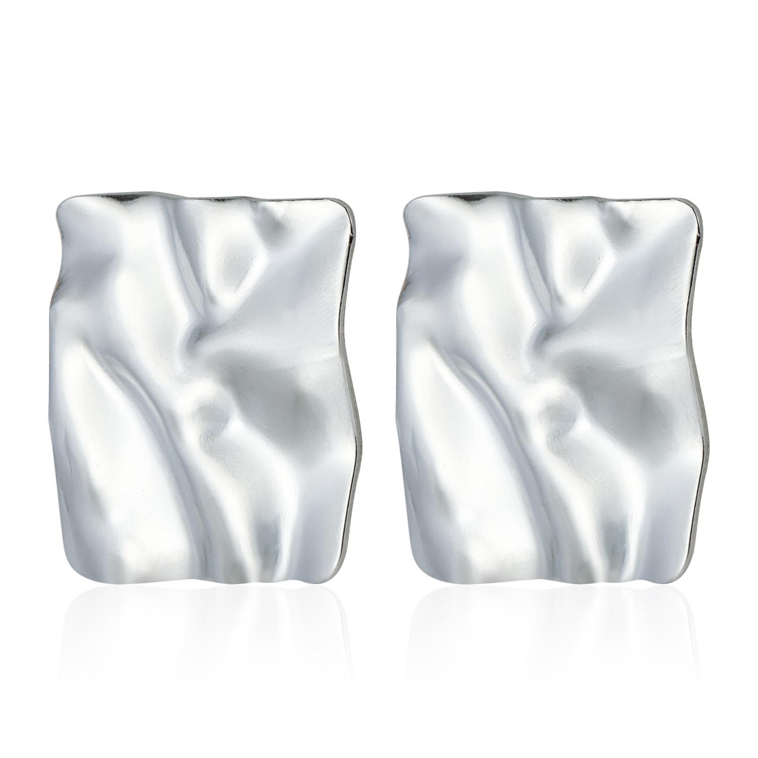 Трансграничные украшения Ins Плиссированные геометрические квадратные глянцевые серьги, Преувеличенные легкая роскошь, Высококлассные серьги-пусеты