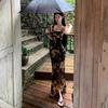 French Retro Temperament, Royal Sister Style, Advanced Sense, Printed Lotus Leaf Edge Suspender Dress, Summer Open-ended Hip-wrapped Long Dress