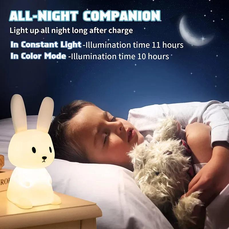 GGbingo Silicone Rabbit LED Night Light Touch Sensor Table Lamp Cute Animal Bedroom Decor Gift for Kids Baby Child Home