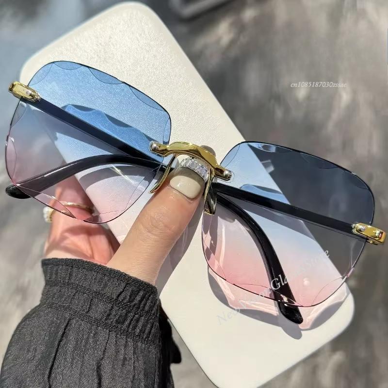 Frameless Cut Edge Sunglasses Women Summer UV400 Protection Transparent Multi color Lenses Retro Style Sun Visors
