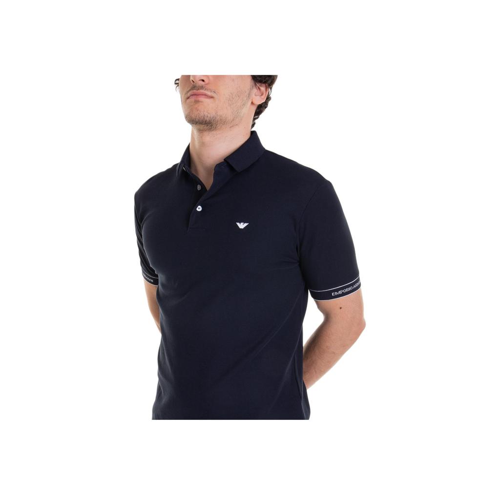 Emporio Armani Solid Color Half Button Eagle Logo Embroidered Cotton Short Sleeve Polo Shirt Men Polo Shirts Navy-Blue 3R1F67-1JCYZ-09K1