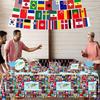 International World Flags Tableware Set, International Flags Decorations Plates and Napkins, Cups,Banner,Flags Tablecloth for Travel Trip Around the G