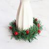 Christmas Candle Rings Wreaths Artificial Norfolk Pine Branches Red Berry Branch Candle Holder Rings Decoration for Centerpieces